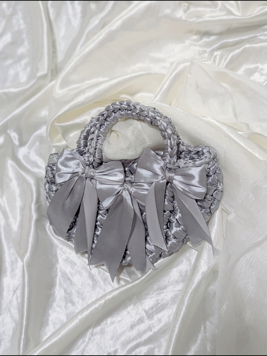Handbags - Silver Bow Accent Woven Handbag